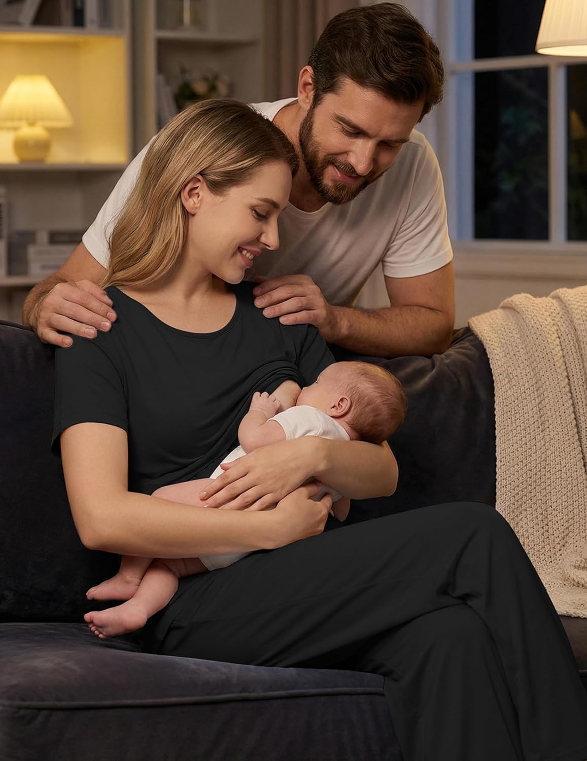 Ekouaer 3 Piece Postpartum Nursing Pajamas Set Short Sleeve Breastfeeding Shirts Pregnancy Shorts & Pants Maternity Pjs - Image 2