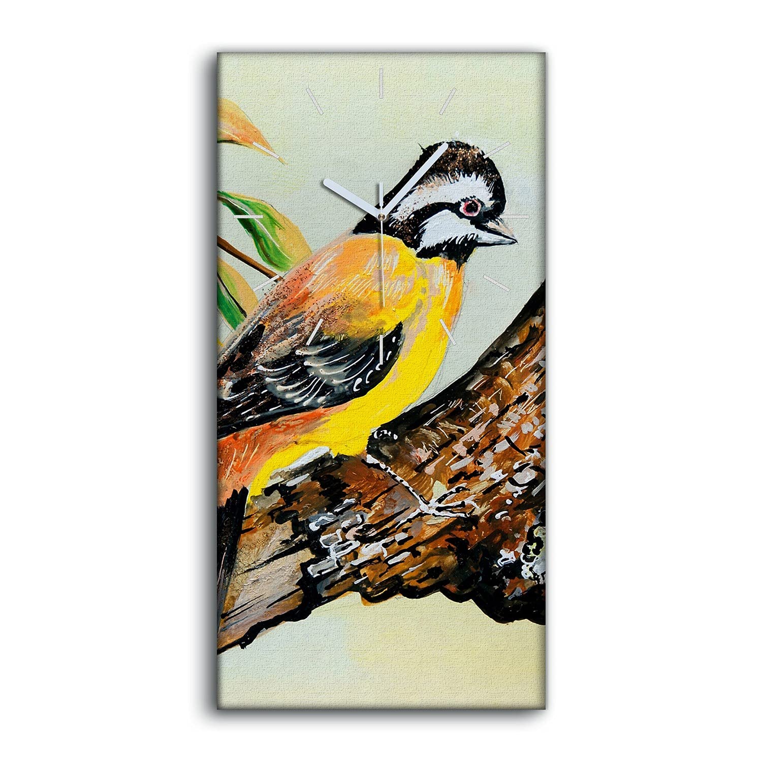 Horloge sur toile silencieuse 30x60cm avec oiseaux pour salon apaisant