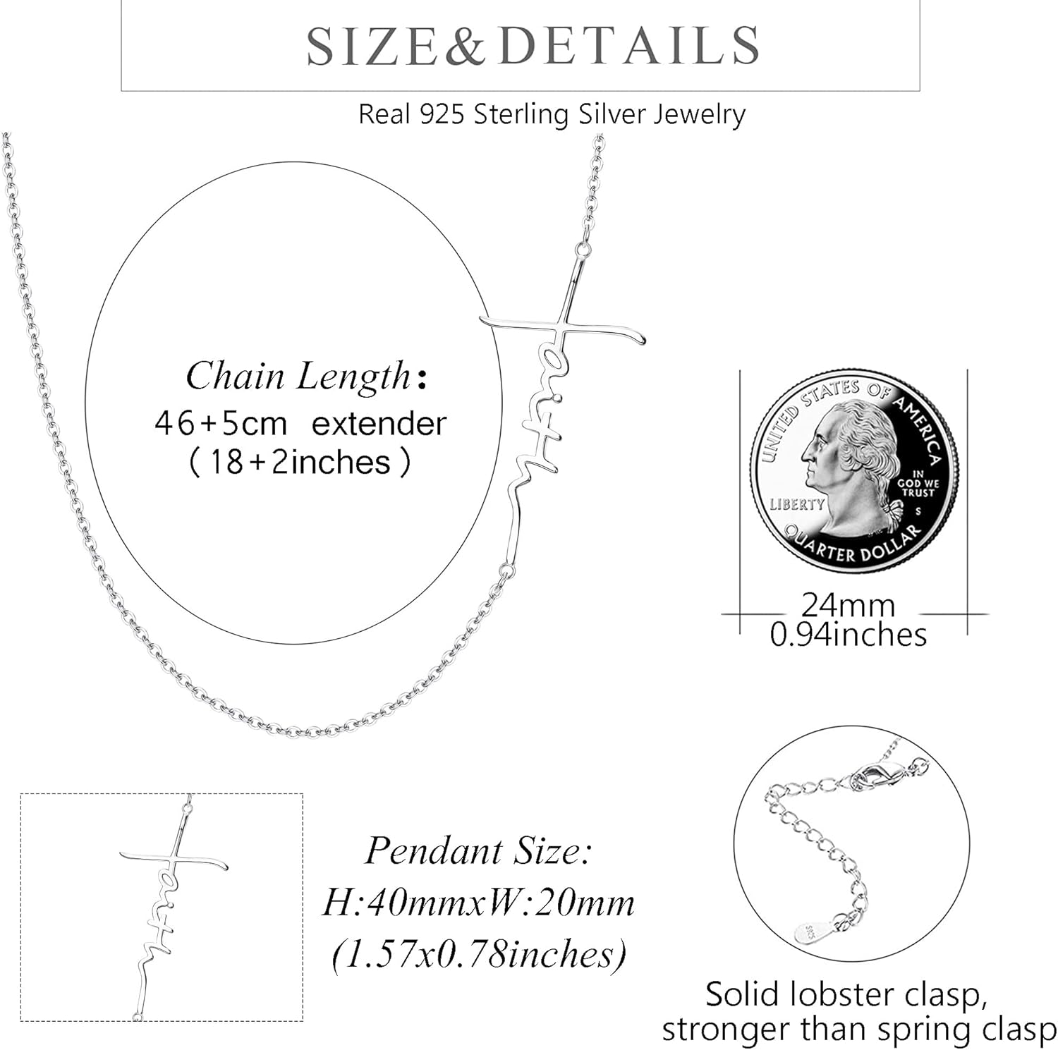 MILACOLATO Faith Necklace for Women 925 Sterling Silver Cross Necklace for Women 18K White Gold Plated Sideways Faith Cross Pendant Necklace Christian Religious Jewelry Gifts for Women Mom Wife Birthday - Image 2