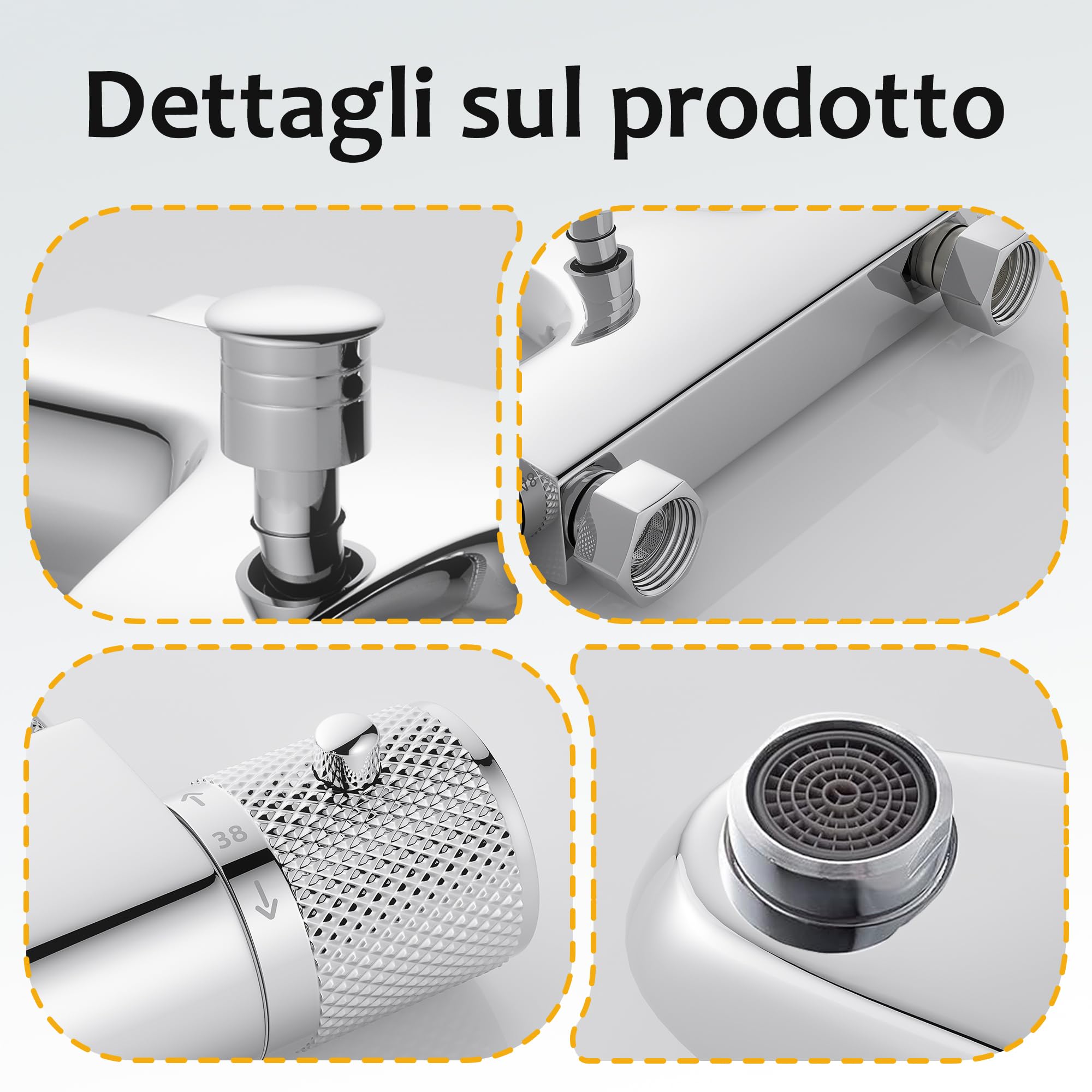 Rubinetto Miscelatore Termostatico per Vasca da Bagno,Con Beccuccio per Vasca da Bagno,Miscelatore per Doccia con Controllo Anti Scottatura,Cromato