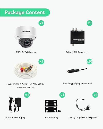 Miniatura 9 de LINOVISION Cámara de seguridad HDMI de 5 MP con salida HDMI o VGA, muestra video HD directamente en TV o monitor HDMI sin demora, bucle HDTVI para