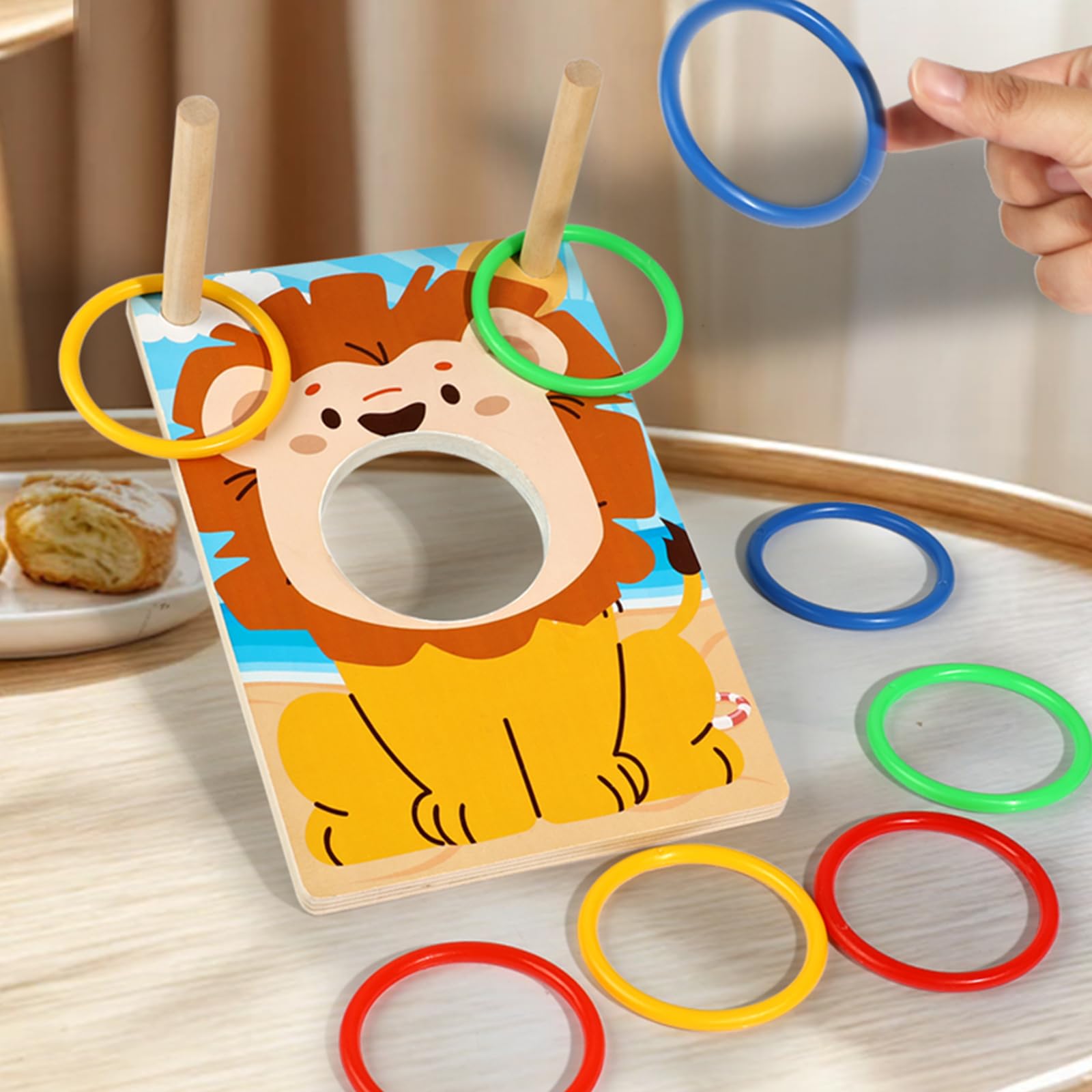 Jeu 2 en 1 Cornhole et Lancer d'anneaux en Bois, Lancer de Sacs, Jeu intérieur extérieur pour Enfants dès 3 Ans, Jouet Montessori pour fêtes familiales et Coordination Main-œil