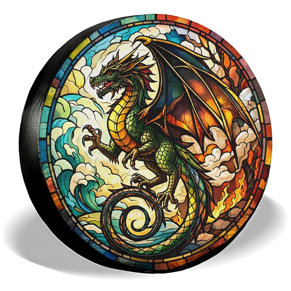 GENANY Stained Glass Dragon Spare Tire Cover for RV Trailer, Waterproof, No Camera Hole, Size 17 Fits 31-33 Inch