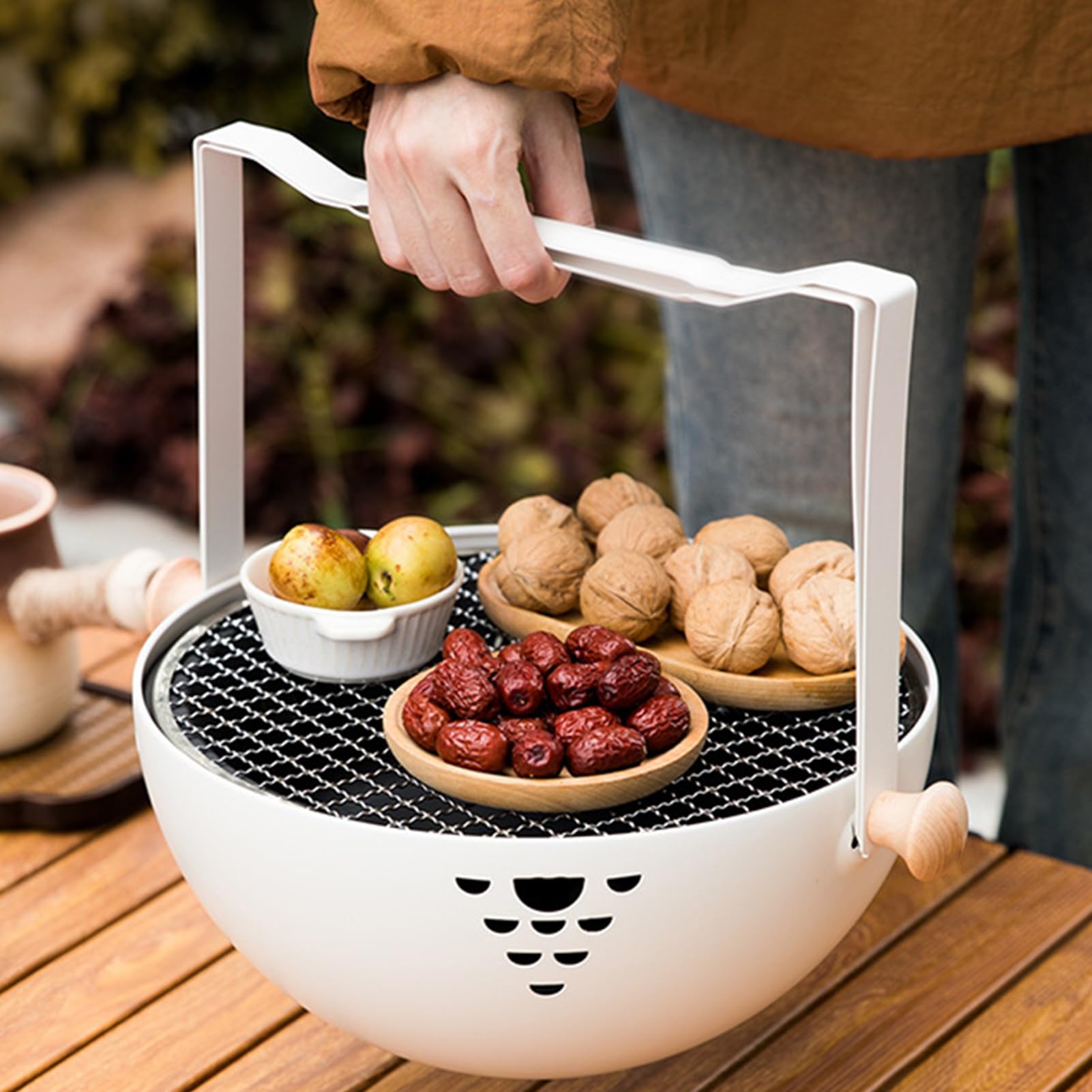 Piec Węglowy Składany Przenośny Piecyk Żaroodporny | Grill BBQ Z Uchwytem Antypoparzeniowym do Ogrodu Stołu Kempingu Podróżowania Pikniku Smażenia Mięsa Parzenia Herbaty