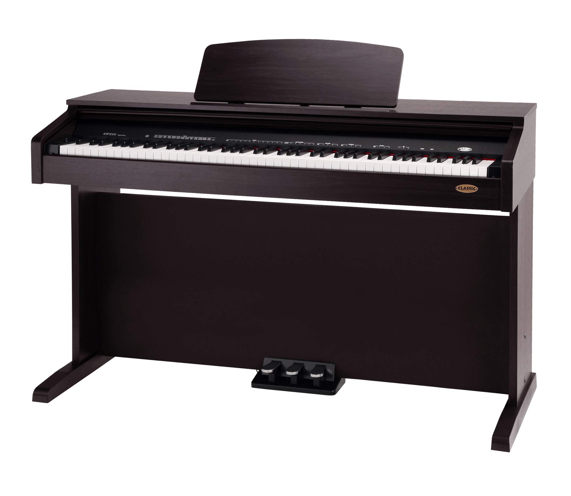 Classic Cantabile DP-210 RH E-Piano SET inkl. Bank, Kopfhörer, Schule (Digitalpiano 88 Tasten Hammermechanik, Kopfhöreranschlüsse, USB, Metronom, 3 Pedale, Piano für Anfänger, inkl. Noten) Rosenholz