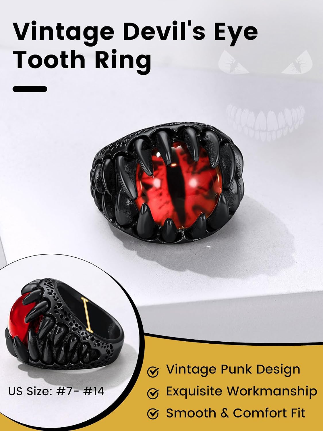 Sugar Skull Rings for Men Women, Stainless Steel Two Tone Mens Biker Ring Halloween Jewelry Day of the Dead Memory Jewelry For Death, Gift Box Included