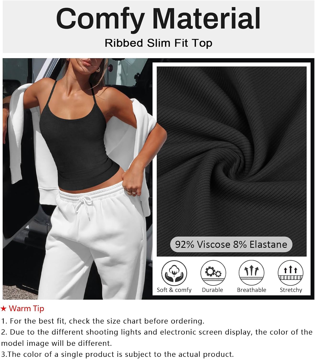 Womens Halter Tops Scoop Neck Spaghetti Strap Racerback Tank for Women Sexy Low Cut Ribbed Fitted Workout Camisole Top - Image 4