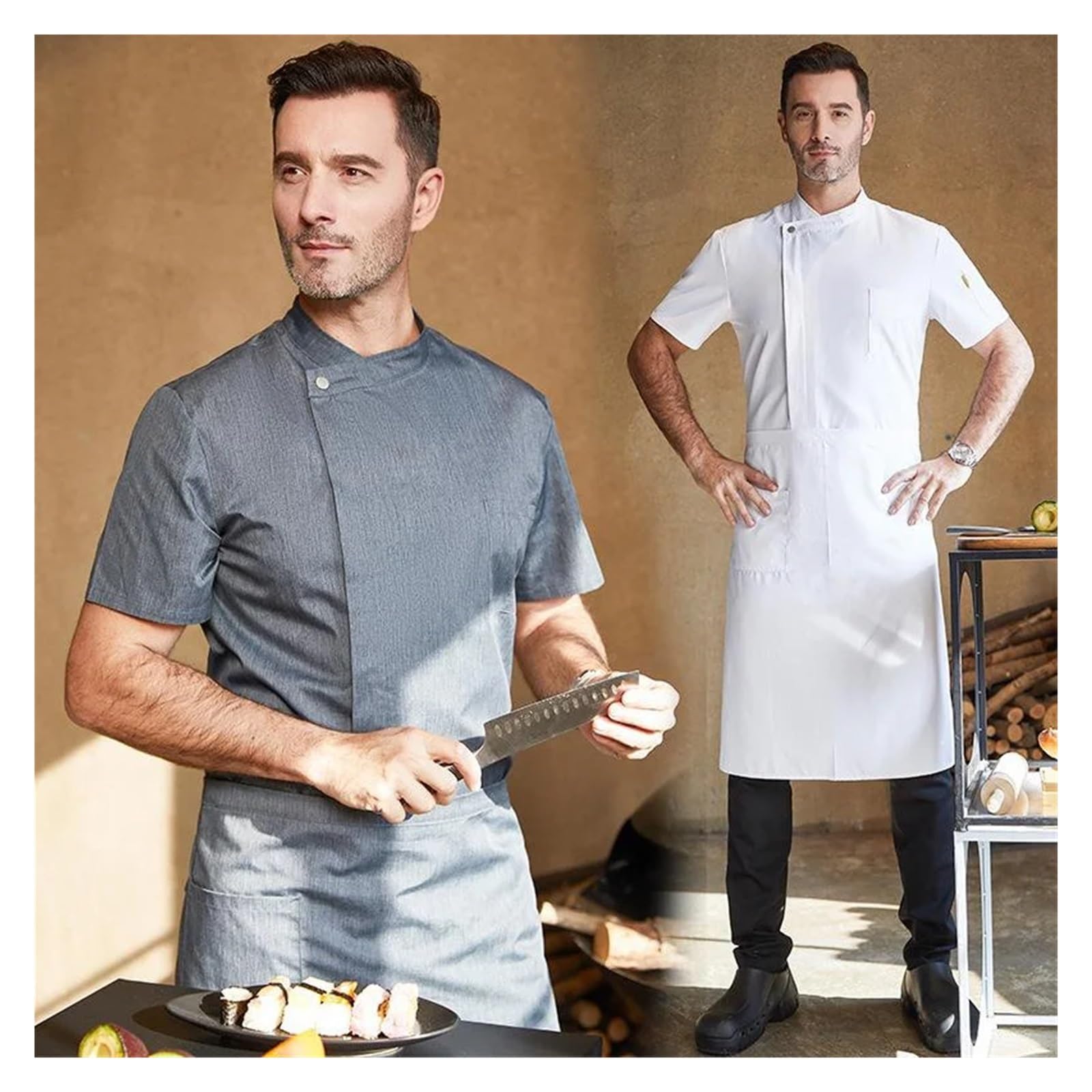 Uniforme De Chef Chaqueta de Chef Unisex de Manga Corta o Larga, for Cocina, pastelería, Restaurante, Camarero, Uniforme.