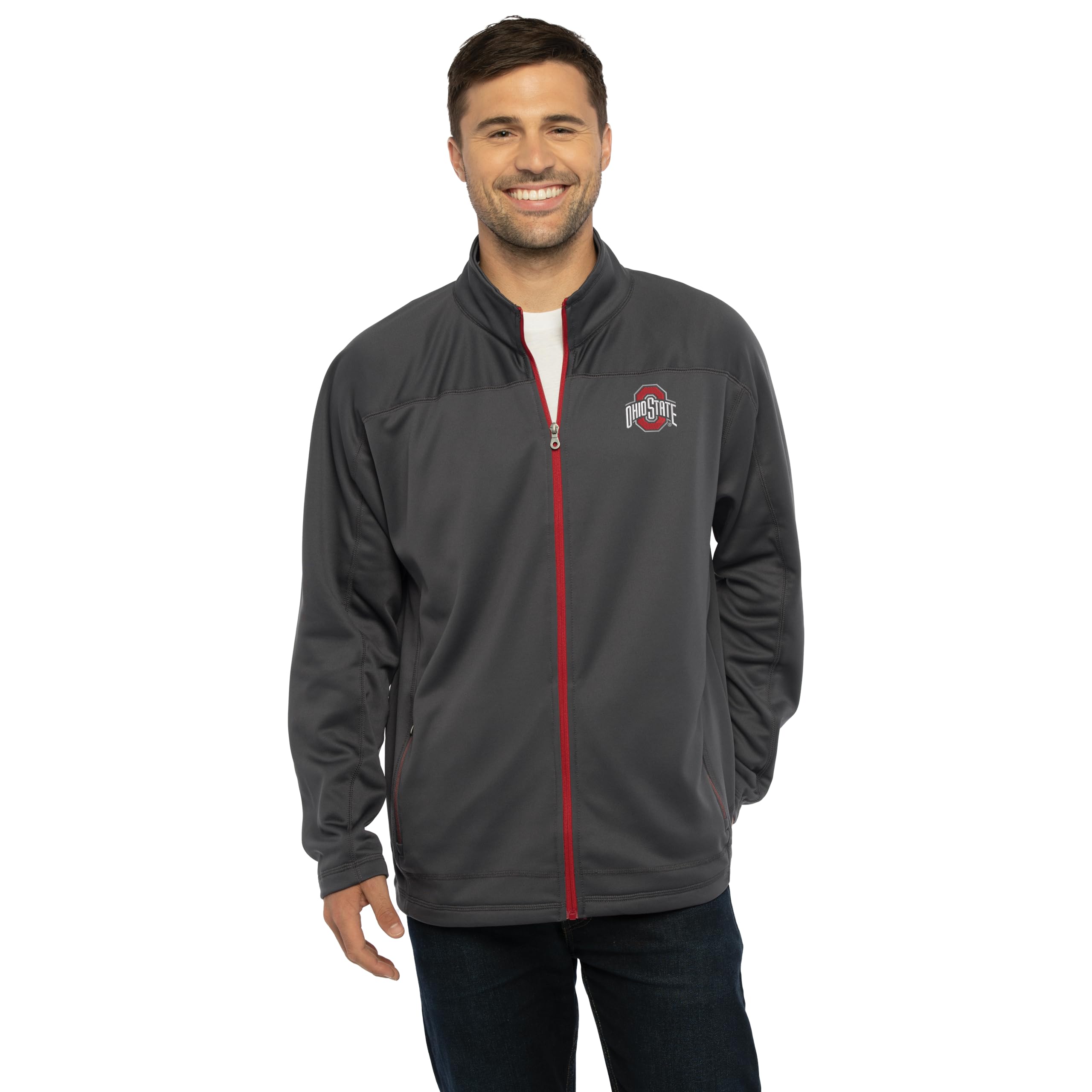 Vantage Apparel Men's Collegiate Full Zip Soft Shell Micro Fleece Jacket, Ohio State Buckeyes, Dark Gray, X-Large