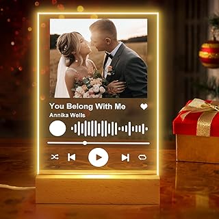 Custom Spotify Plaque - Customized Gifts for Girlfriend & Boyfriend - Acrylic Song Plaque Engraved Photo Album Cover - Personalized Anniversary Ideal Gifts for Him Her