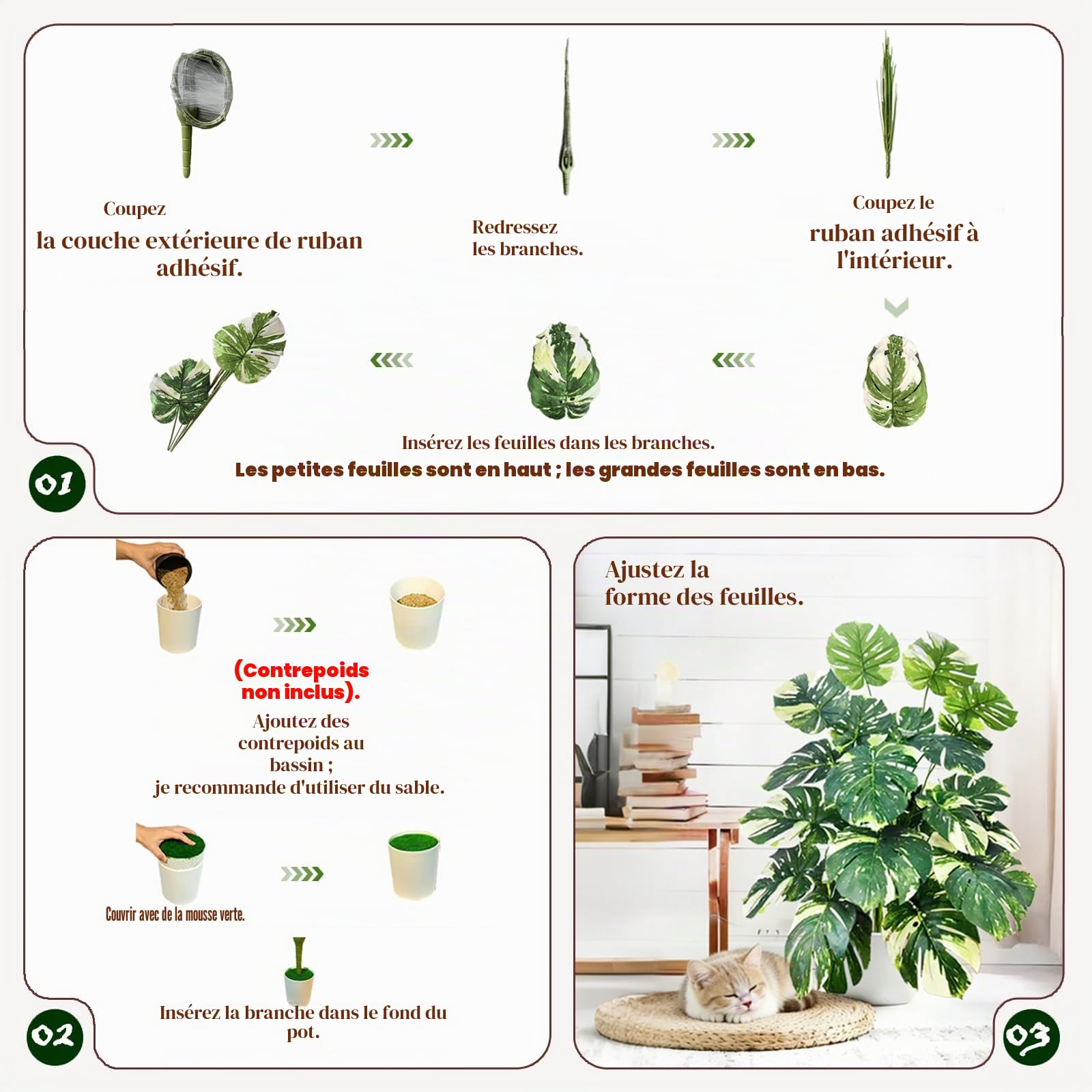Monstera panaché Artificiel, 130 cm, 36 Feuilles, Fausse Plante | Grande Plante Artificielle Tropicale Sans Entretien, Déco Intérieure Extérieure : Salon, Balcon, Bureaux, Espaces Commerciaux