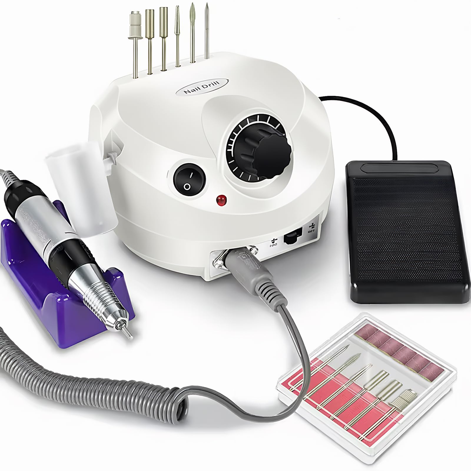 Voltix Fresa per Unghie Professionale 35000 Giri con Velocità Regolabile e Pedale, Trapano Elettrico per Manicure e Pedicure, Fresa Unghie per Rimozione Gel e Smalto, Lima Elettrica Bianca