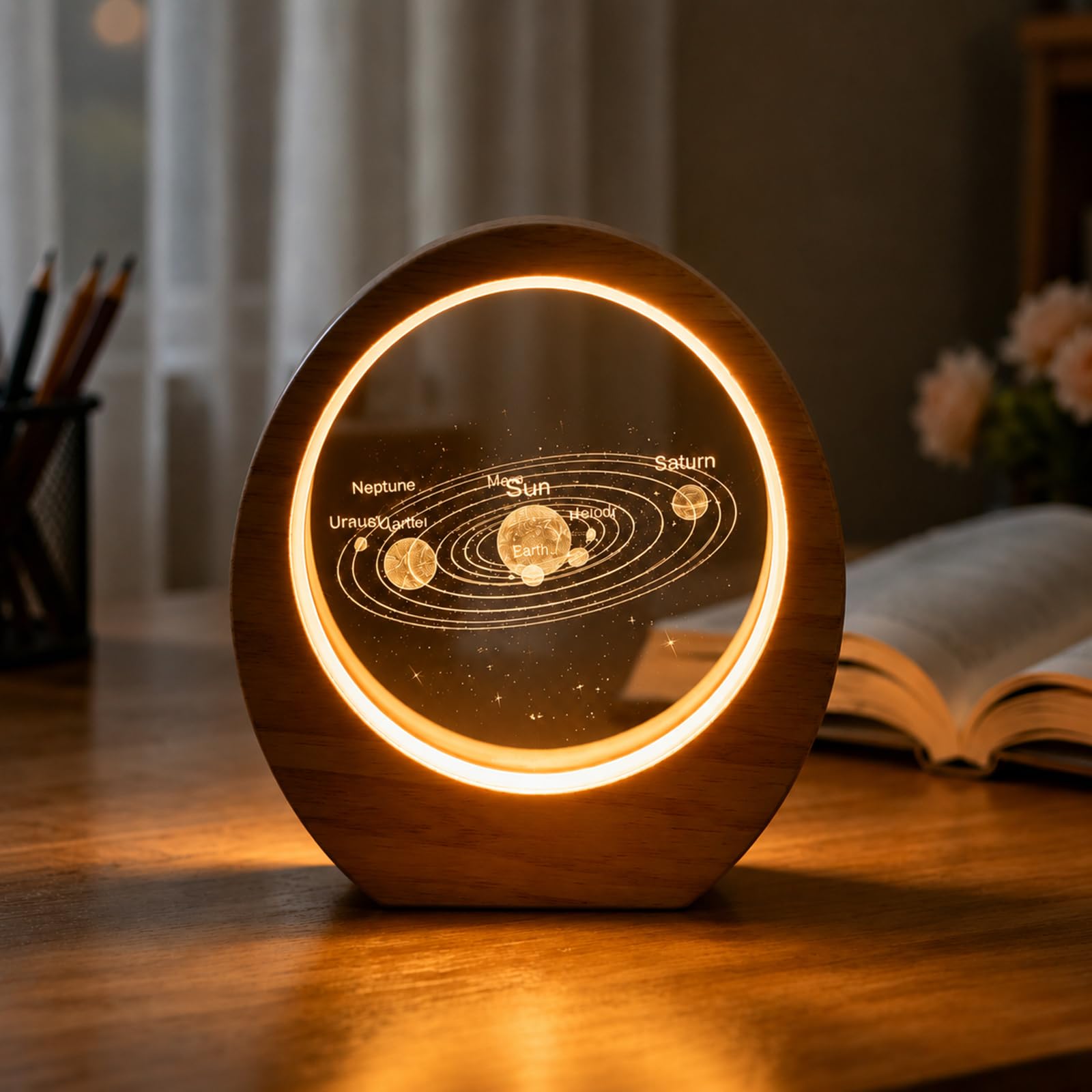 Hittriu 3D Engraved Pattern Soft Night Light with USB Powered (Meteor Solar System)