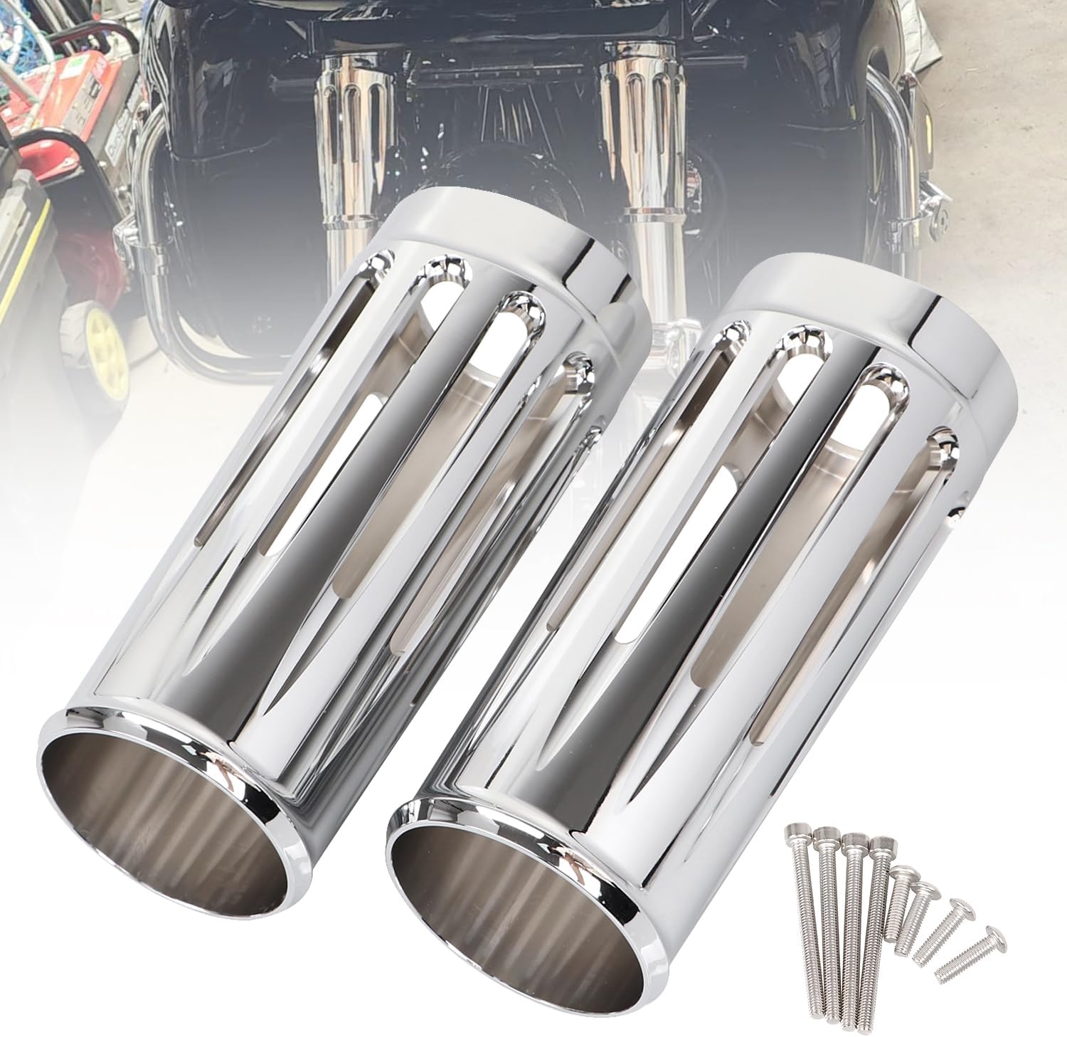 +2" Extended Fork Boots Cans Slider Cover Cow Bells CNC Cut Alumium Chrome for Harley Touring Road Street Road King Electra Glide FLHR FLHX FLHT FLTR 2014-2023
