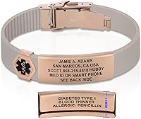 Vista 53 de Divoti Pulsera de identificación de alerta médica grabada personalizada, grabado láser de doble cara, pulsera de silicona, cierre de seguridad
