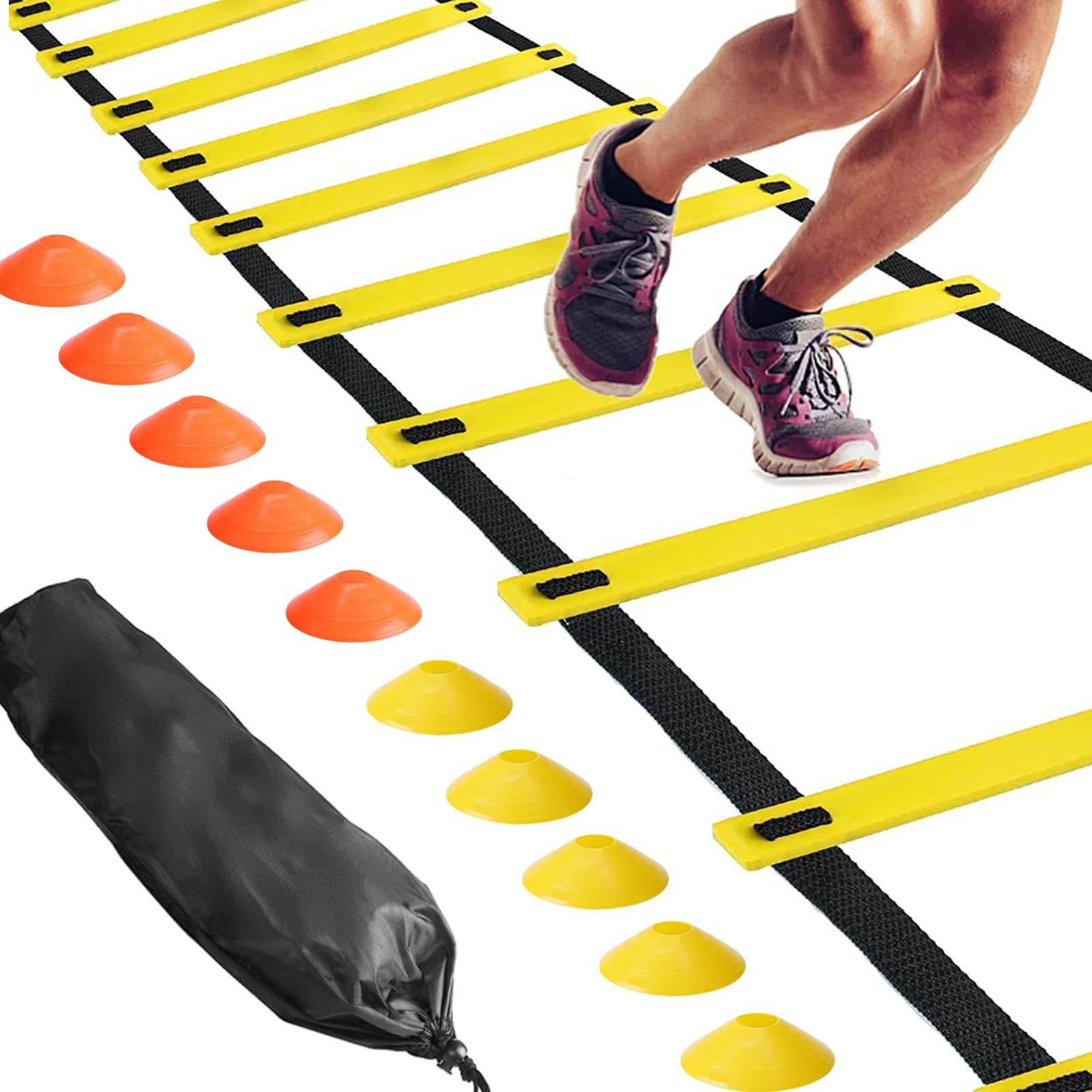 Training Ladder, Football Training Equipment, 12 Rung 6miters Speed Agility Ladder Training Set, Including 1 Agility Ladder,10 Disc Cones, Handbag
