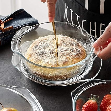 PUREFIT Borosilicate Glass Round Storage Multipurpose Casserole Microwave Oven & freezer Safe, Bake & Serve, 1500ml, Pack of 4