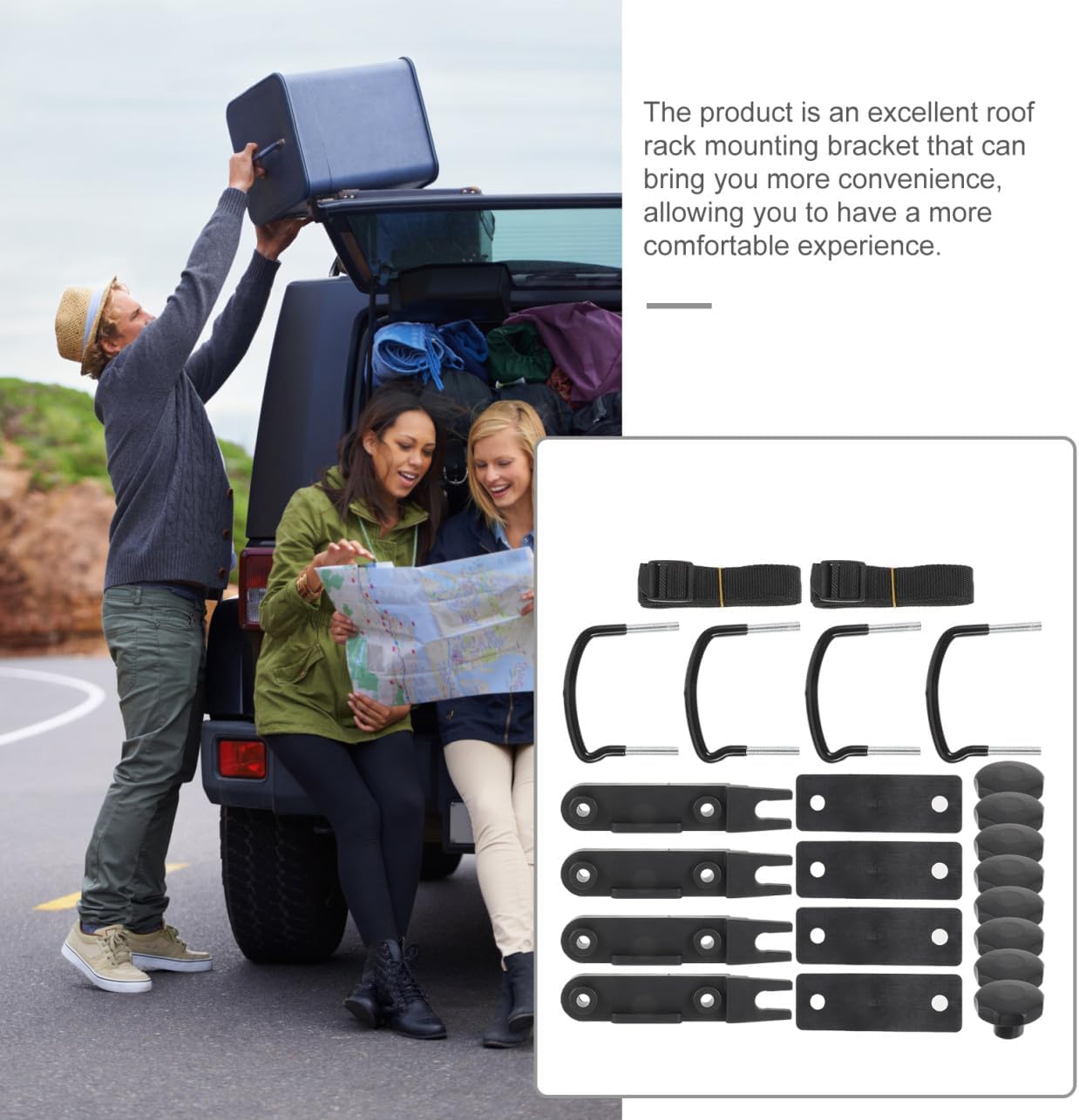 1set Roof Box Clamps U-Bolt Mounting Bracket Durable Installation Accessory for Cargo Carrier Rack Lightweight Compact Design Compatible Cars