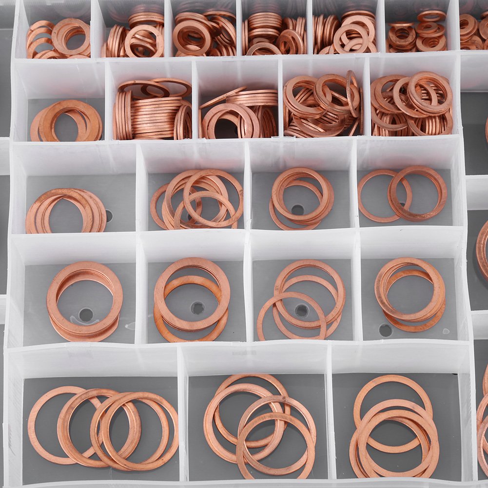 Akozon 568PCS Arandelas Planas de Cobre 30 Tamaños Arandelas de anillo Sellado Conjunto