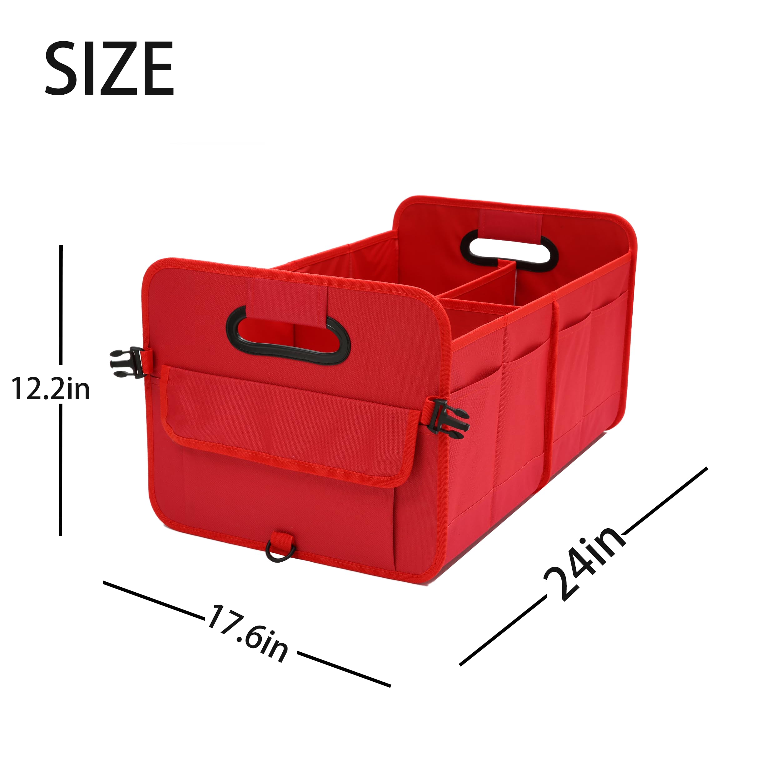 Car Trunk Organizer Car Storage Organizer Collapsible Multi Compartment Car Organizer Adjustable Straps Car Organizer for SUV(Red)