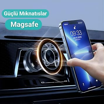 Romofy Manyetik Telefon Tutucu MagSafe İle Uyumlu Havalandırma İçin [Güçlü Mıknatıslar] - Kancalı Cep Telefonu Tutacağı Araba Telefon Tutucu - Izgara Klipsli Oto Tutucu