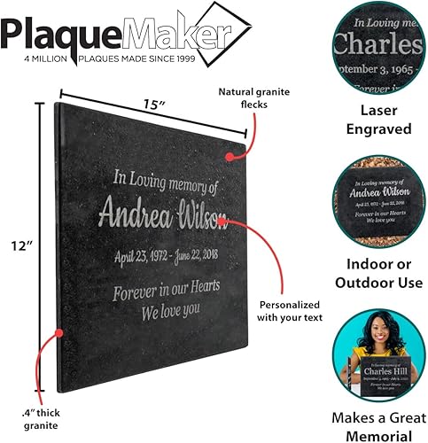 Miniatura 6 de Diseño fácil - In Loving Memory - Granito negro conmemorativo o regalo de condolencias. Añade tu texto personalizado y fechas. Se ofrece en una