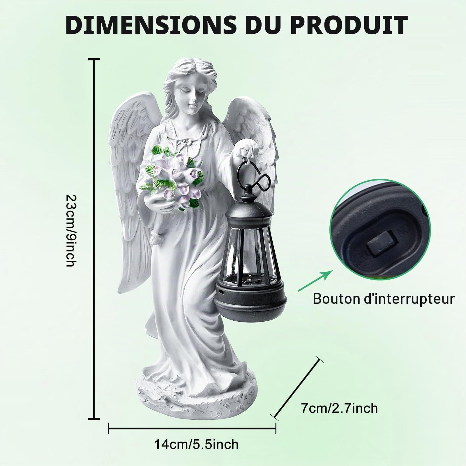 PORFOYO Figurine ange solaire pour jardin, décoration de tombe résistante aux intempéries, décoration de jardin solaire pour extérieur, petite lumière funéraire pour décoration extérieure, décoration
