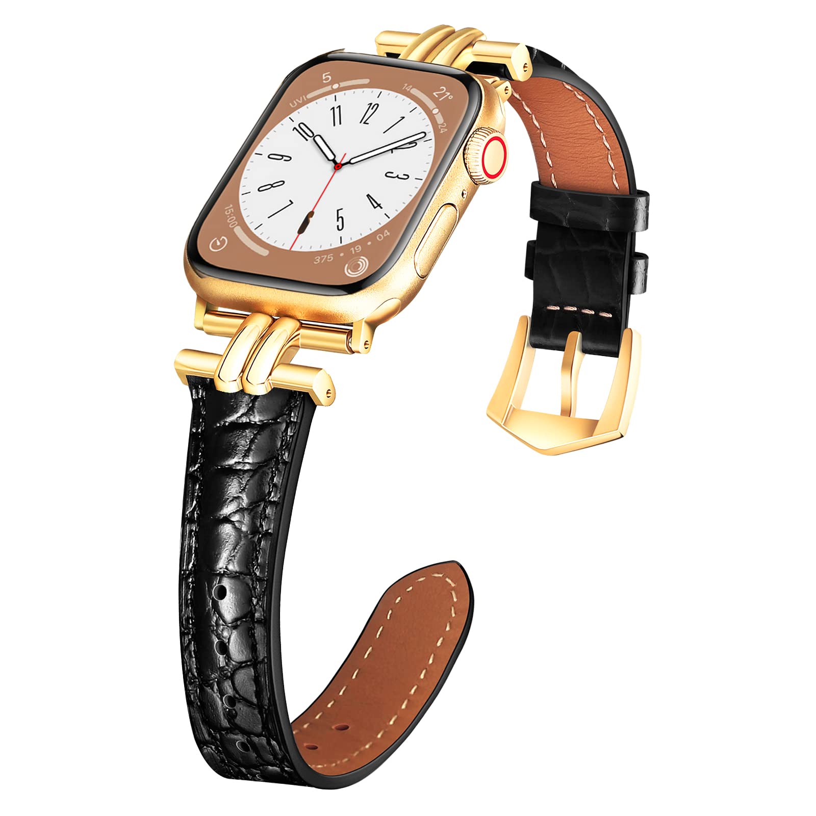 Leather Bands Compatible Apple Watch Women Slim 38mm 40mm 41mm, Jullstar Leather Strap with I-Shape Metal Stainless Steel Buckle Fashion Retro Vintage Wristband for Iphone Watch SE Series