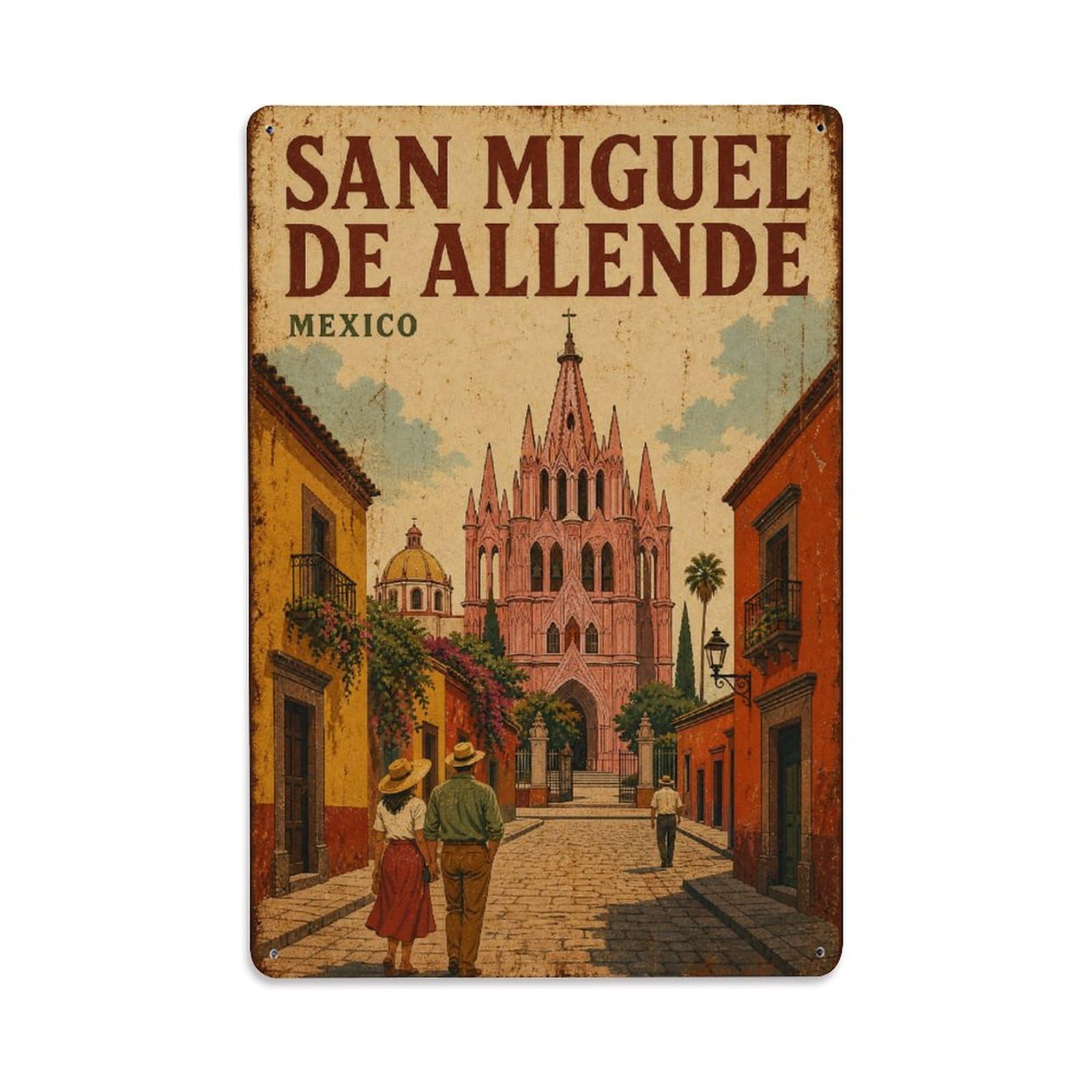 Retro Travel Mexico San Miguel De Allende Metal Tin Sign