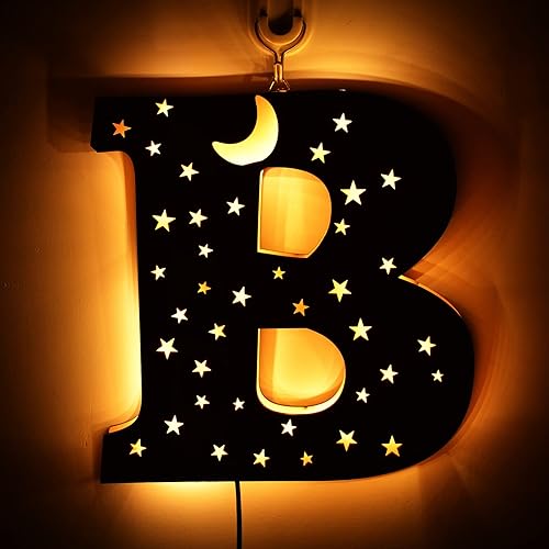 Decoración personalizada, luz nocturna LED de marquesina, luces de pared grabadas de madera con luna y estrellas, para dormitorio, Navidad, boda, el