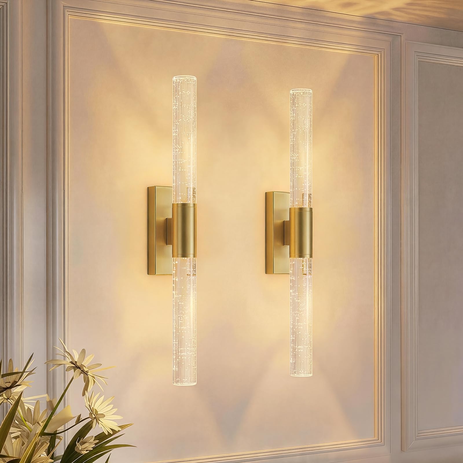 Photo 1 of camuucci Battery Operated Wall Sconces Set of 2 Rechargeable Battery Powered Wall Light with 12000mAh Not Hardwired Dimmable Wall Lamp Fixtures for Bedroom Living Room Gold 20.9 Inches