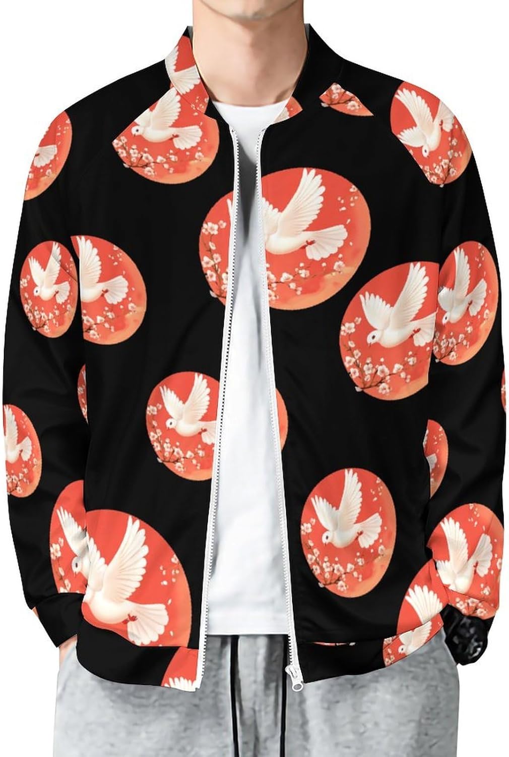 Beautiful Flying White Dovees Men's Zip Up Sweatshirt Casual Sweater Jackets Long Sleeve Tops Lightweight Coat