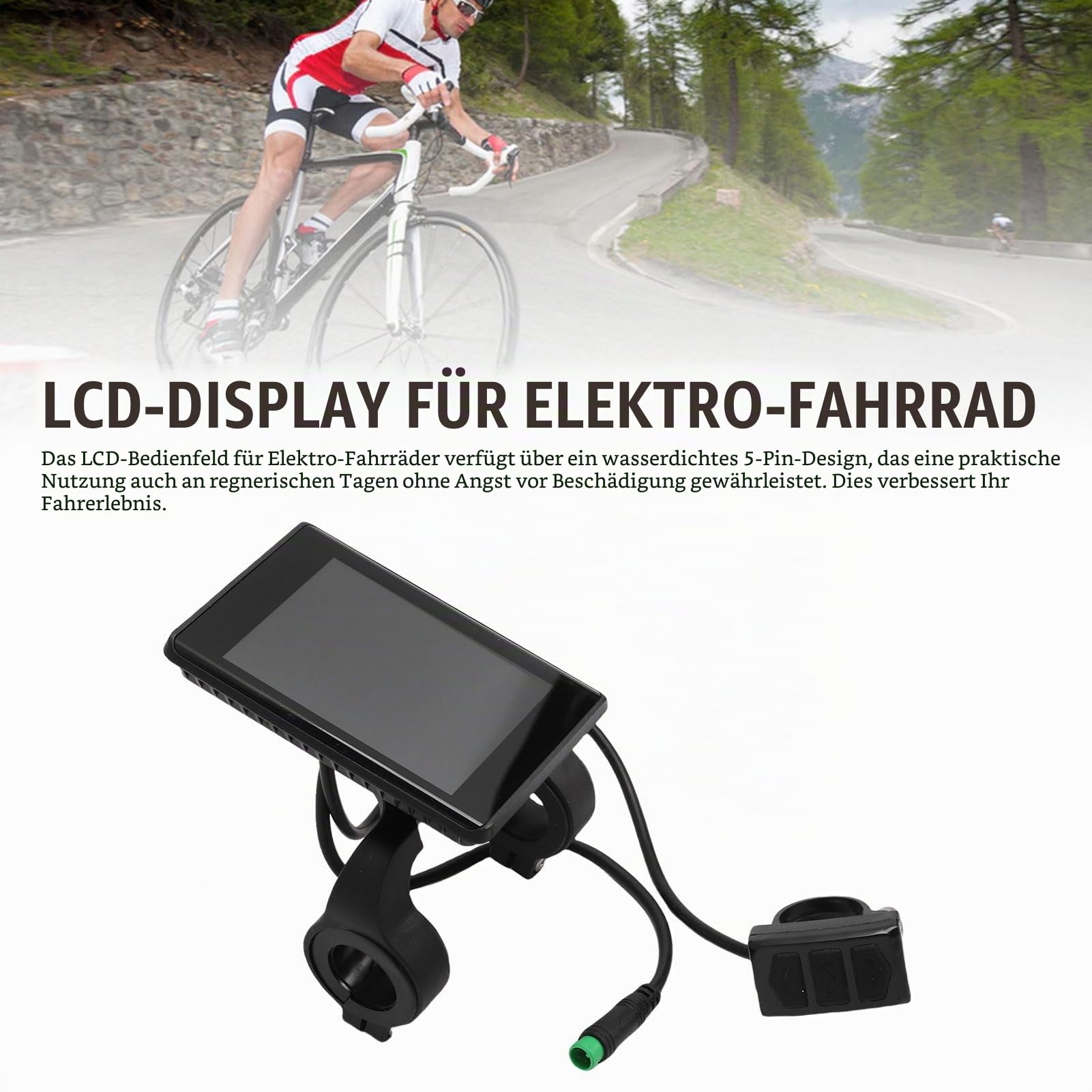 SENECESLI Elektrofahrrad LCD Display, 5 Pin E Fahrradanzeigescheibe Bedienfeld Wasser, Geeignet für Elektrofahrräder Modifikation Geeignet