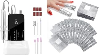 Makartt Nail Drill Professional Bundle with Nail Foil Wraps: 35,000RPM Electric File & Soak Off Pads for Acrylic Gel Removal