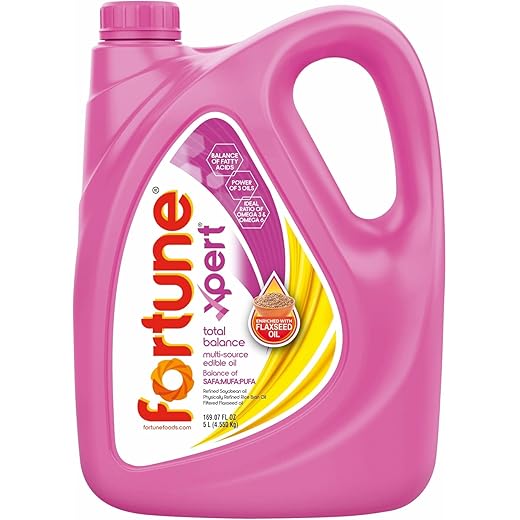 Fortune Xpert Total Balance Oil | Blend of Rice Bran, Soyabean & Flaxseed Oil | Balance of Fats & Omega 3 : Omega 6 | Best Oil for Heart Health| 5L Jar