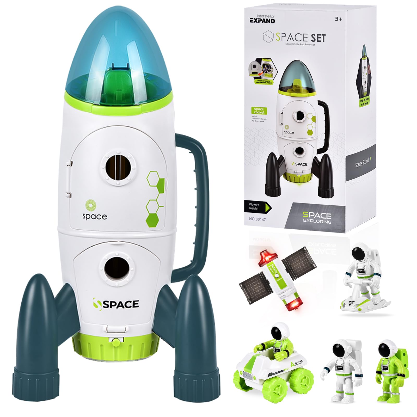 Aragallant Cohete Espacial de Juguete con Sonido y Luces, Juego de Cohete para Niños - con Rover Espacial, Astronautas y Satélites, Juguetes Educativos de STEM Adecuados para Niños a Partir de 6 Años
