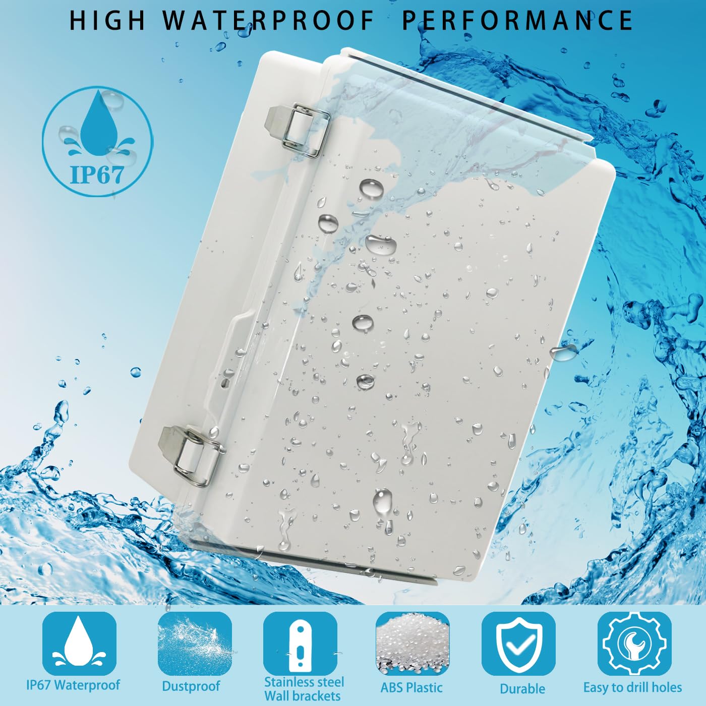 Waterproof Electrical Box Junction Box Weatherproof IP67 ABS Plastic Enclosure Switch Router Project Box Electronics DIY Enclosure with Mounting Plate and Wall Bracket Grey 13.8"x9.8"x5.9"