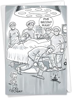 NobleWorks - 1 Humorous Birthday Notecard w/Envelope (4.63 x 6.75 Inch) - Funny Congratulations and Appreciation Medical Stationery with Doctors, Surgeons - Five Second Rule Birthday Card 7926Z