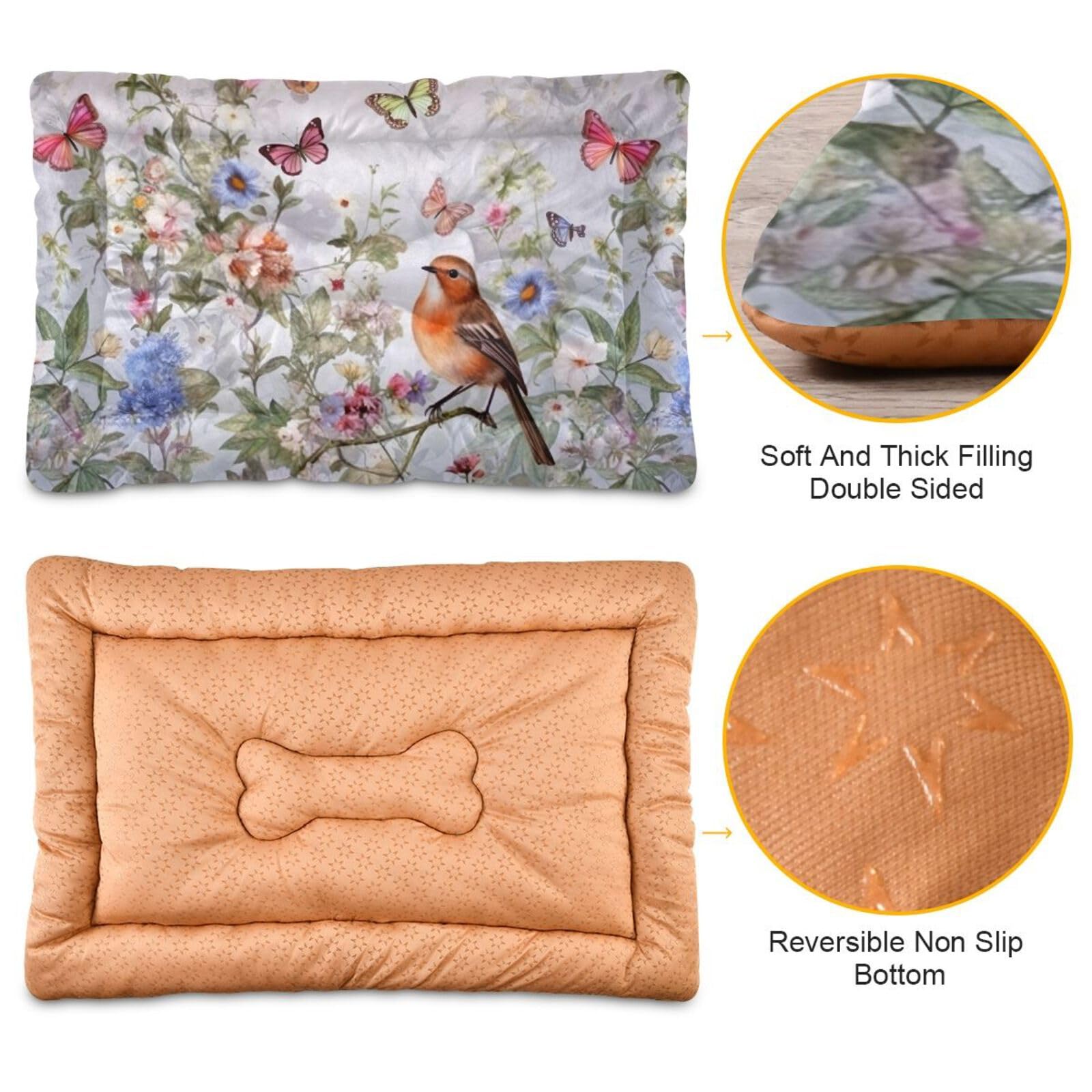 Kigai Vintage Bird Flowers Pet Bed Mat, Non-Slip Washable Pee Pads Soft Comfortable Dog Bed Mat for Floor Living Room Sofa 24 X 18 Inch