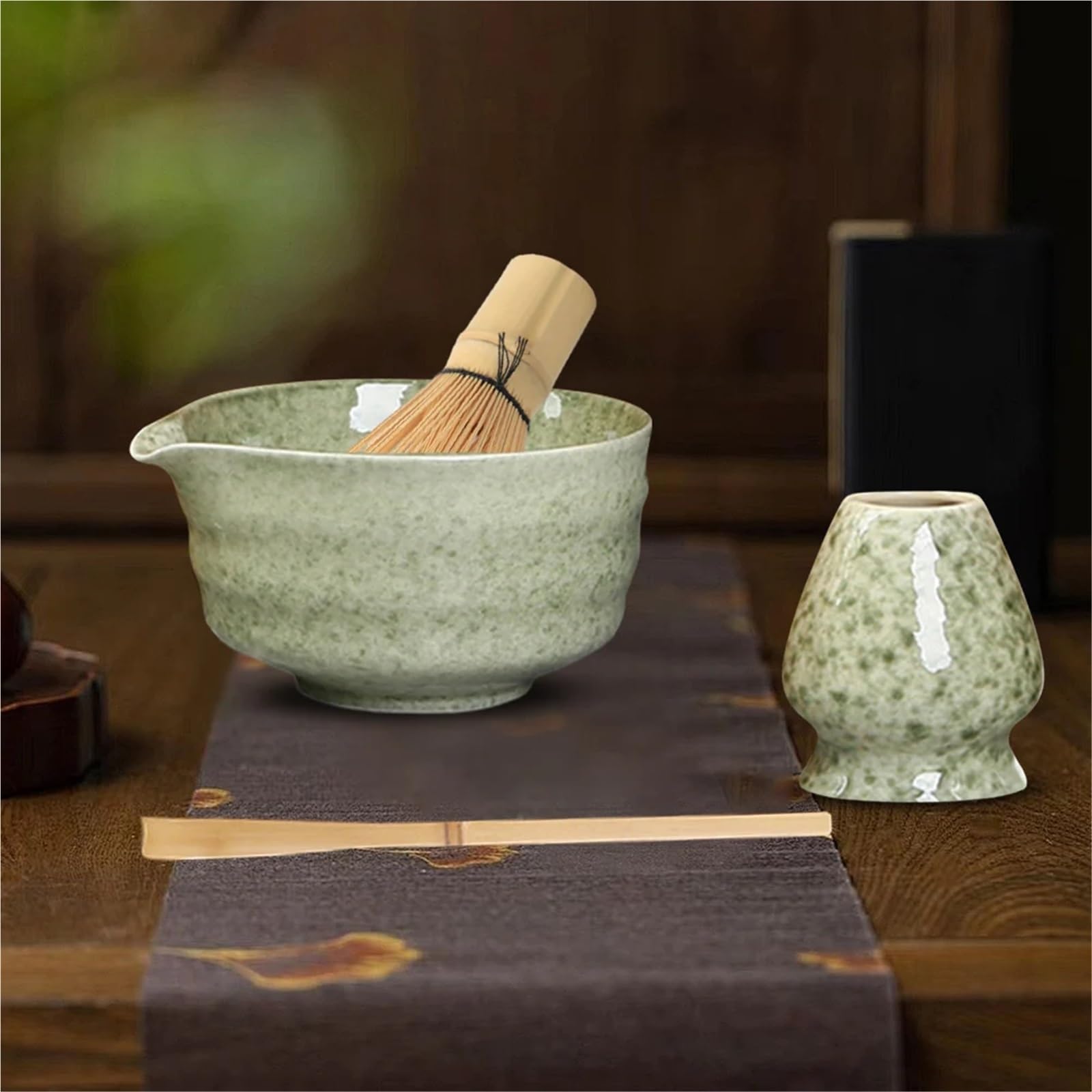 Matcha Set 4-teiliges Matcha-Tee-Set aus Keramik, Matcha-Schüssel, Matcha-Schneebesenhalter, Schneebesen, Teelöffel, Tee-Werkzeuge, Tee-Zubehör