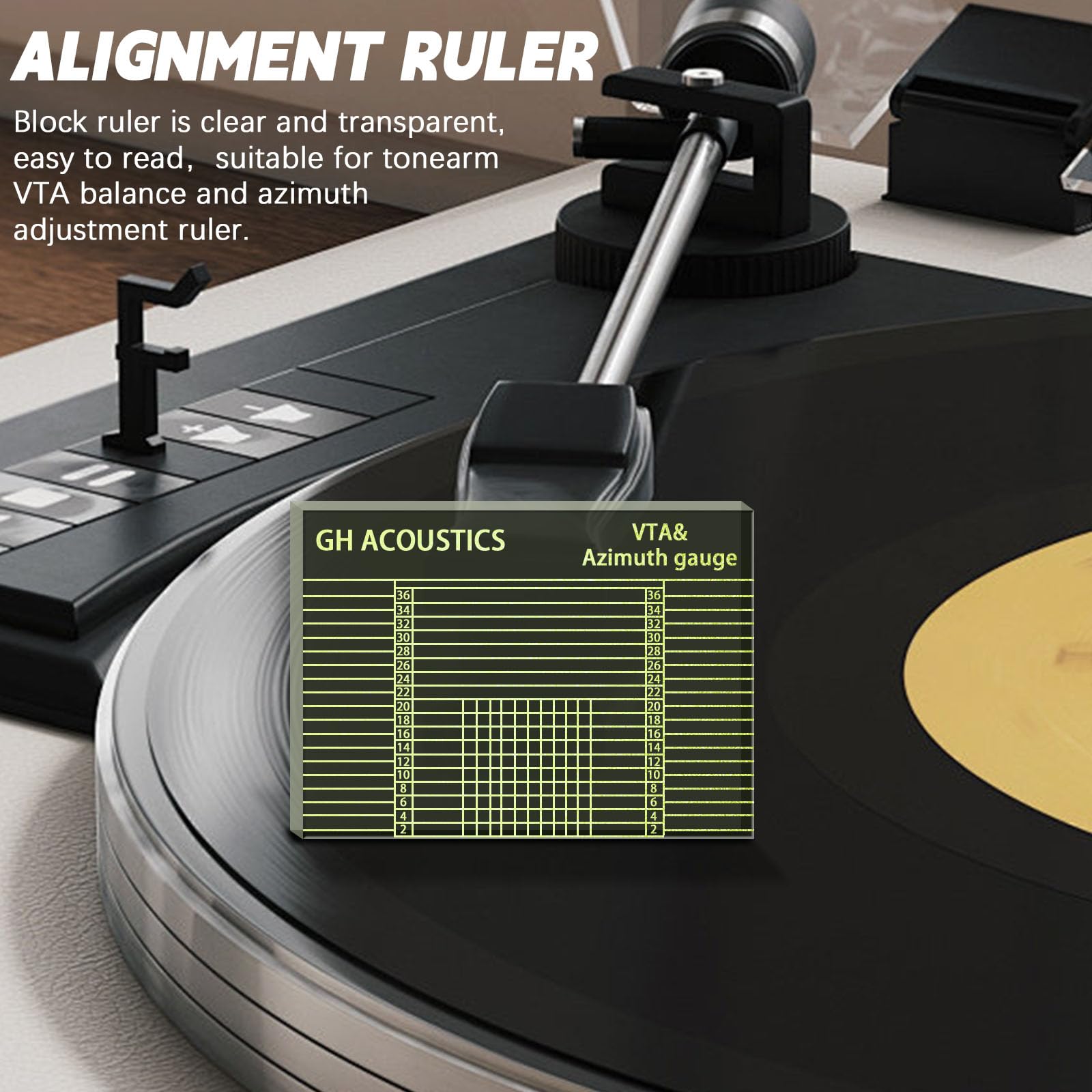 4PCS Justier und Einstellungsset zur Plattenspieler, mit Digitaler Tonarmwaage Digitale Turntable, Azimut-Messgerät-Ausrichtungsblock, Libelle und Überhangschablone, für Turntables Tonarm Phono