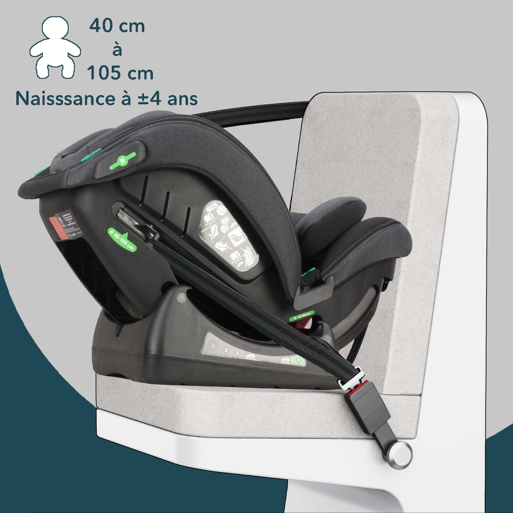 Bambisol - Siège Auto Evolutif - i-Size 40-150 de la naissance à 150 cm (36 kg) - Convient à toutes Voitures - ECE129/03 - Textile Déhoussable Lavable - Appui-tête Ajustable - Harnais 5 points
