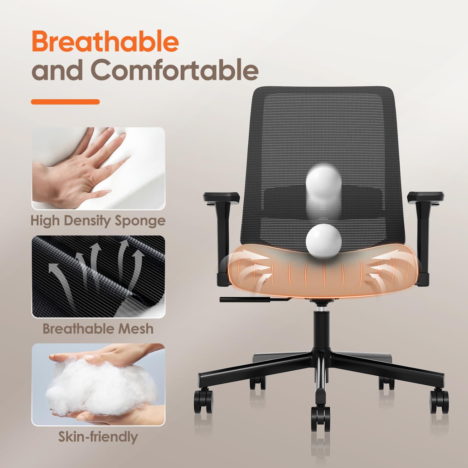 Silla de oficina ergonómica, sillas de escritorio de malla para computadora con soporte lumbar ajustable, reposabrazos 3D, función de inclinación, cómodo asiento ancho, silla giratoria de 5