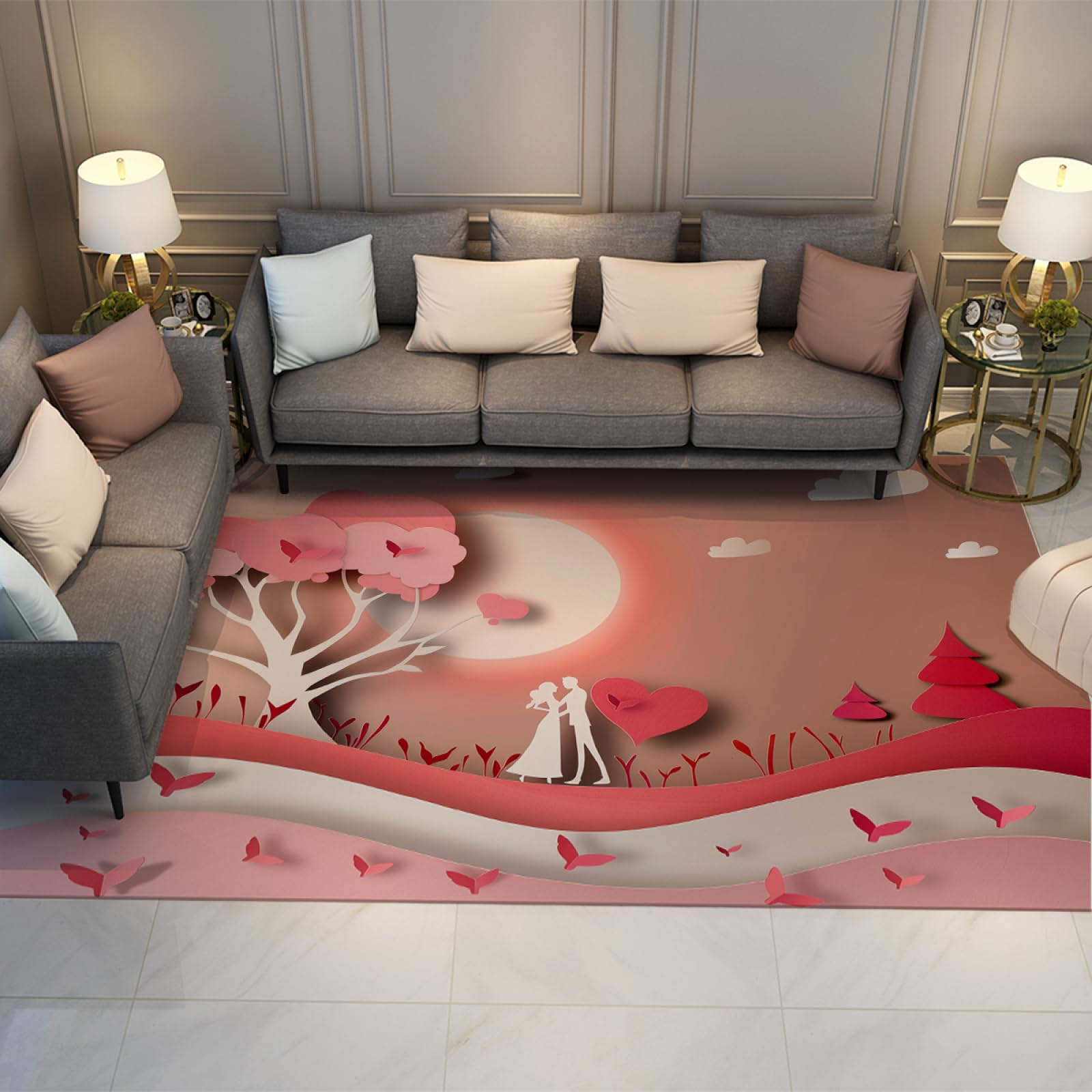 Tapis chambre romantique doux et grand tapis lavable pour salon chaleureux