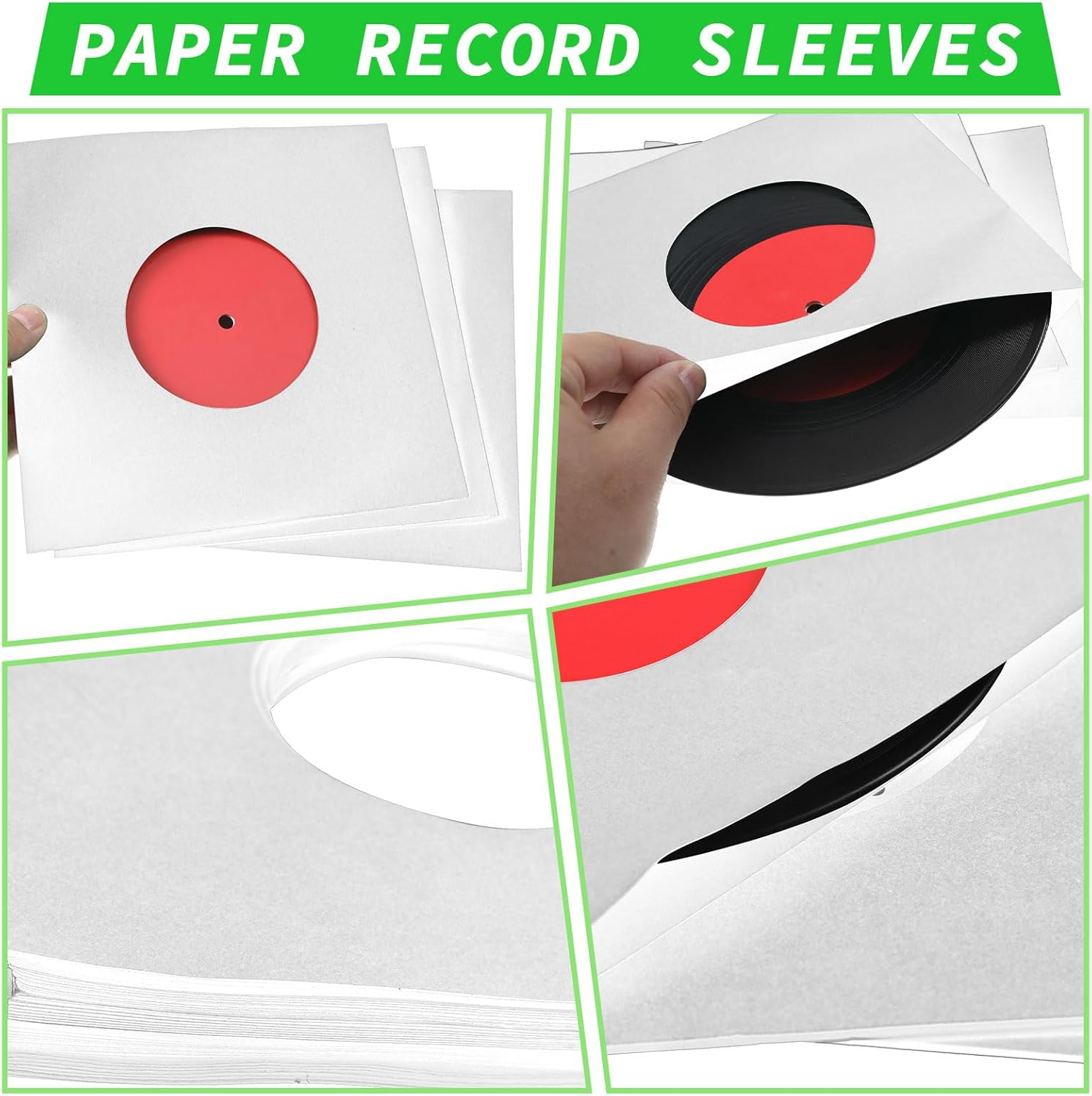 Eaasty 100 Pieces Paper Vinyl 45 RPM Record Sleeves 7 Inch Record Protection Paper Covers for Singles Square Sleeves Outer Album Covers Vinyl Jacket Covers with Holes for Storage(White)