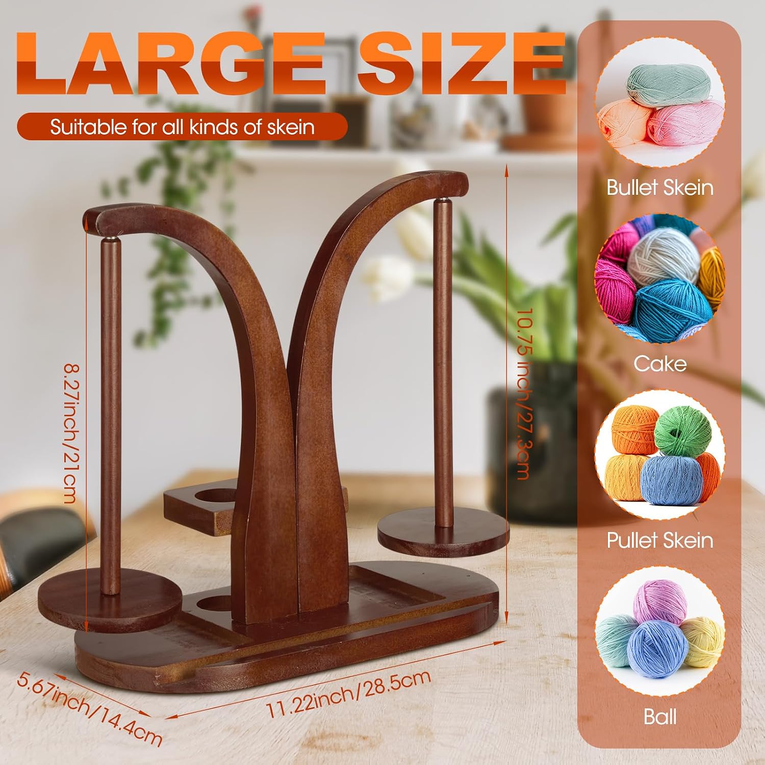 Sliner Double Yarn Holder for Crocheting Upgrade Wooden Magnetic Rotating Yarn Spinner with Double Spindles Crochet Holder for Accessories Storage Attachment for Crocheting and Knitting Lover(Brown)