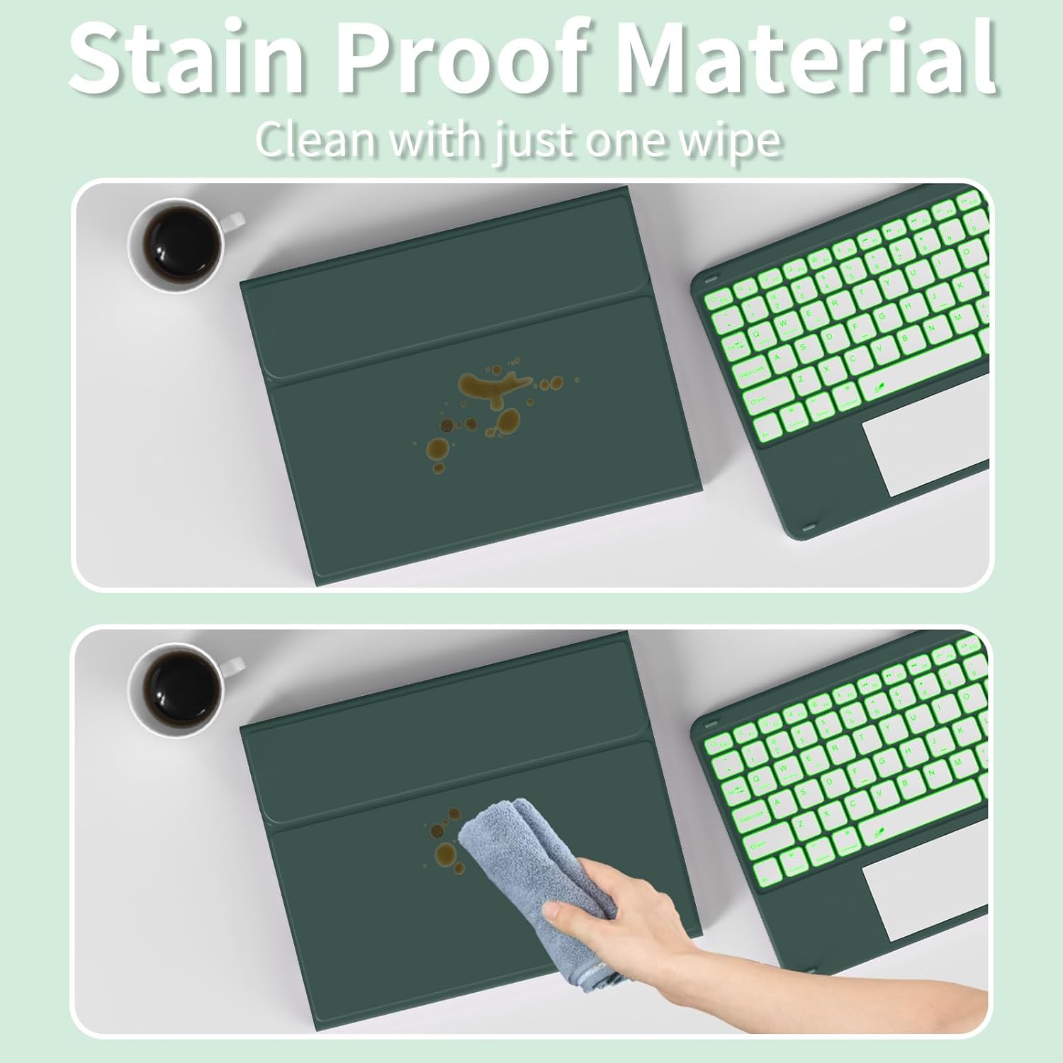 Keyboard for iPad 11th Gen, 11/10.9inch iPad Case with Pencil Holder, Multi-Touch Trackpad 7 Color Backlit, 11inch A16/10.9" case with Wireless Keyboard Folio Cover Auto Wake/Sleep, Dark Green - Image 6