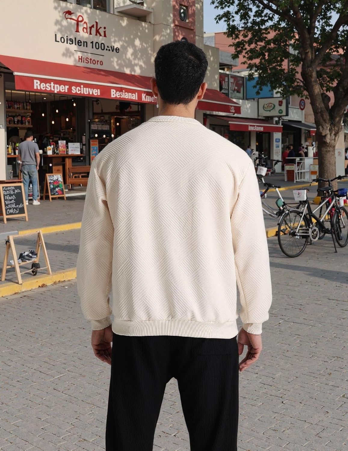 Men's Crewneck Pullover Sweatshirt Soild Color Geometric Texture Crewneck Sweatshirts