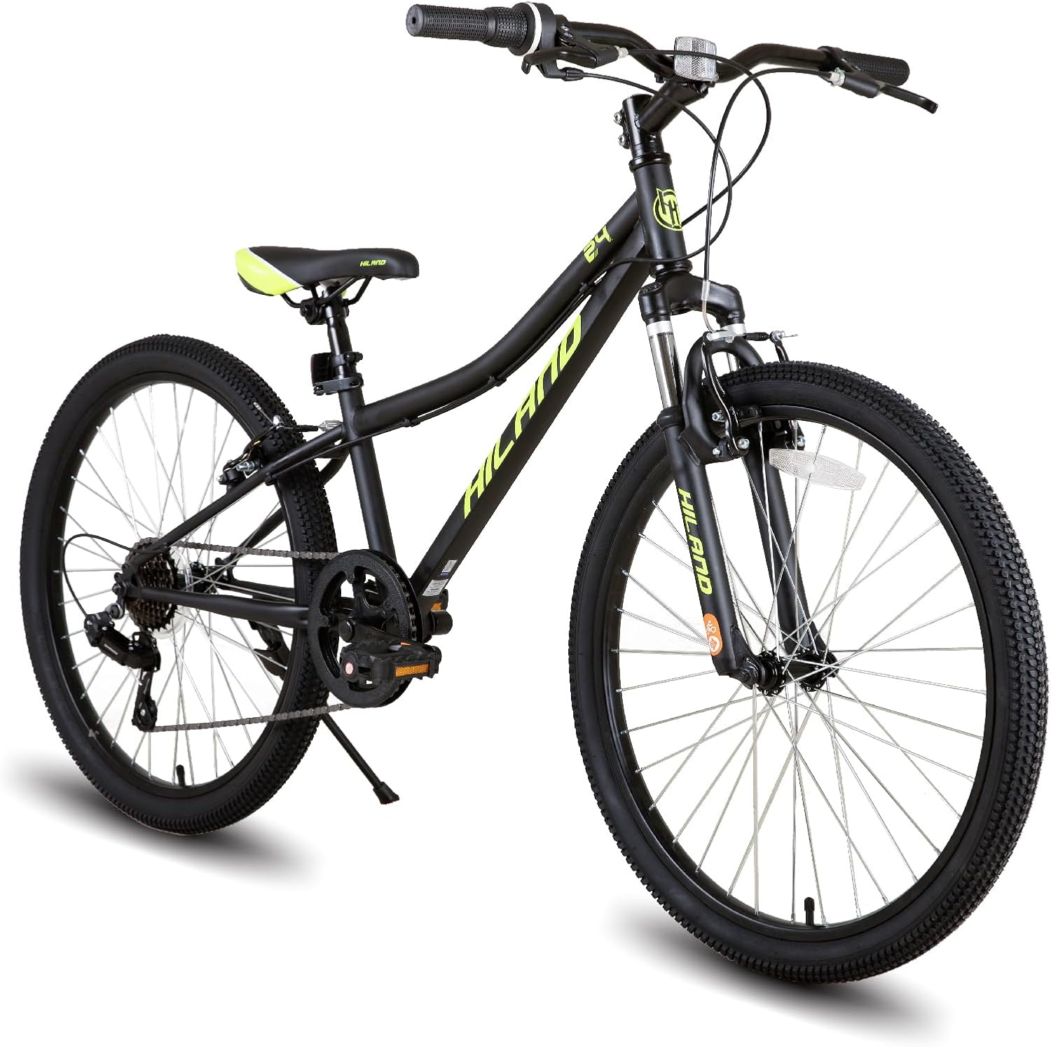 HILAND 24 Inch Kids Mountain Bike, 7 Speed Youth MTB Bicycle, Mountain Bicycle for Boys Girls, Suspension Fork V-brakes, Black/Blue/Mint Green/Pink