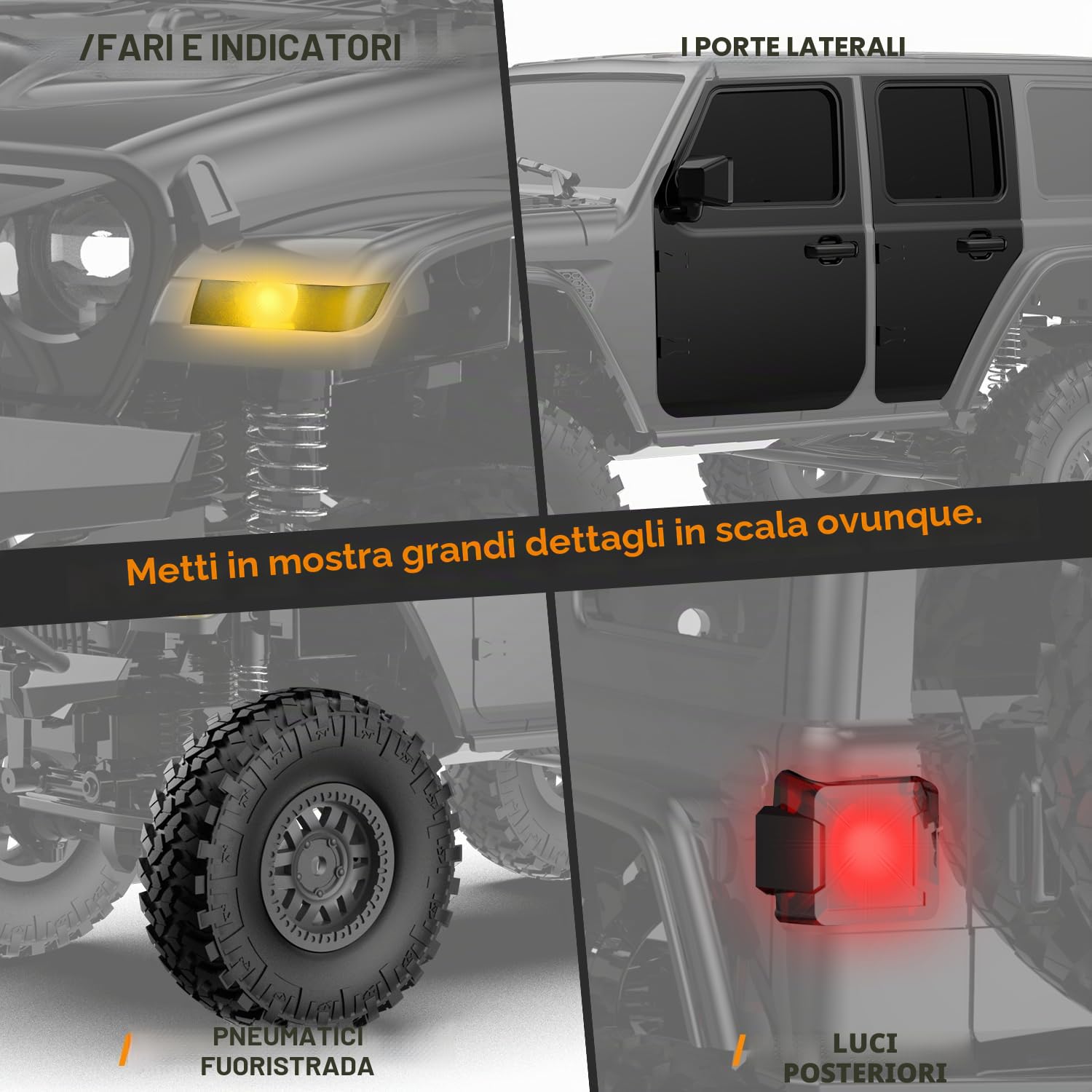 FLYCOLOR RCS24 Off Road 1/24 RC Truck 4x4 Off Road Crawler veicolo da arrampicata All Terrain RC Monster Truck telecomando auto con faro luminoso 2 batterie impermeabile giocattolo hobby (RTR nero)